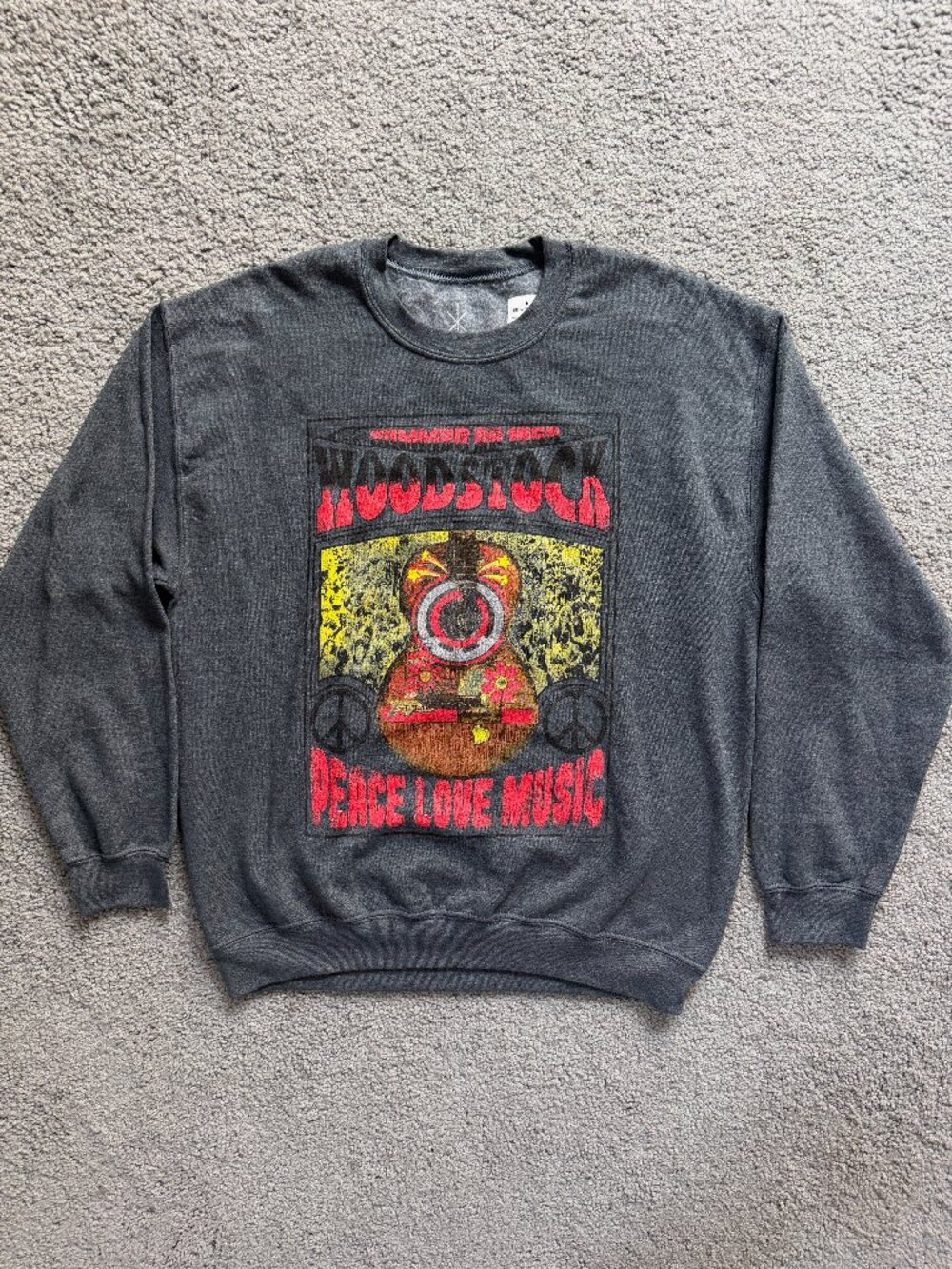 Life Clothing Co. Woodstock Peace Love Music Grey Sweatshirt L - New With Tags